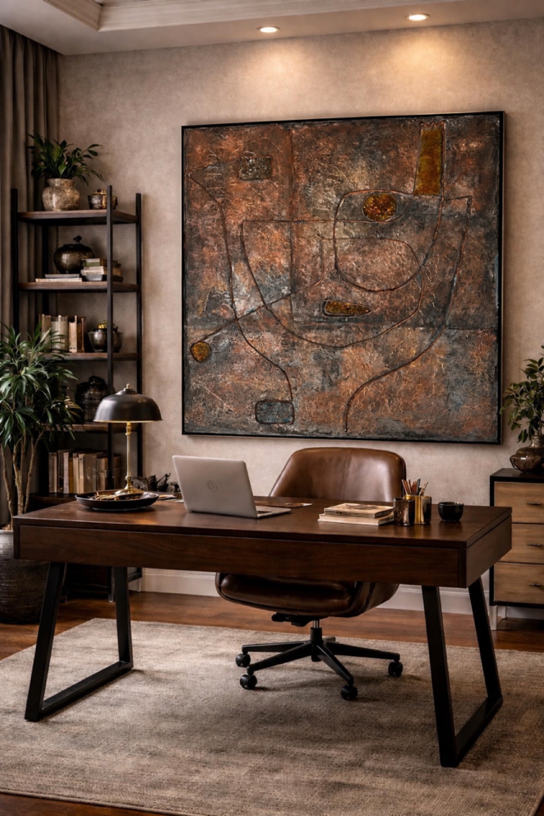 Copper Abstraction above a desk in a home office